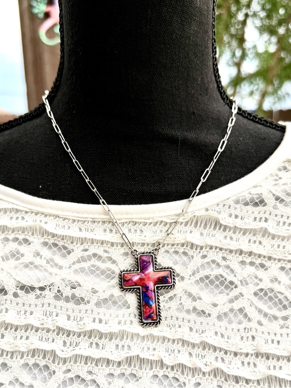 Colorful Cross Pendant Necklace – 18” Length NWT
